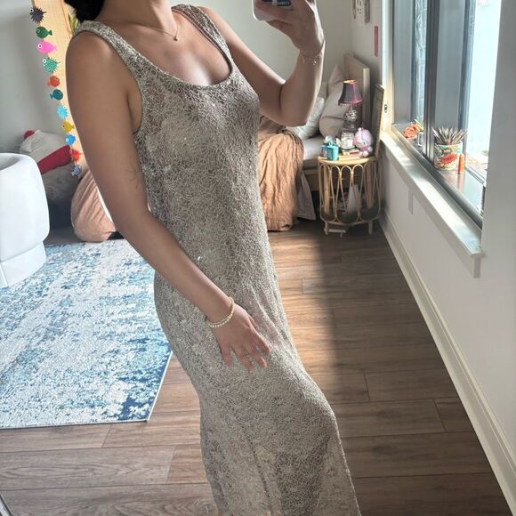 Vintage lace cream maxi dress gown size large - Picture 2 of 5